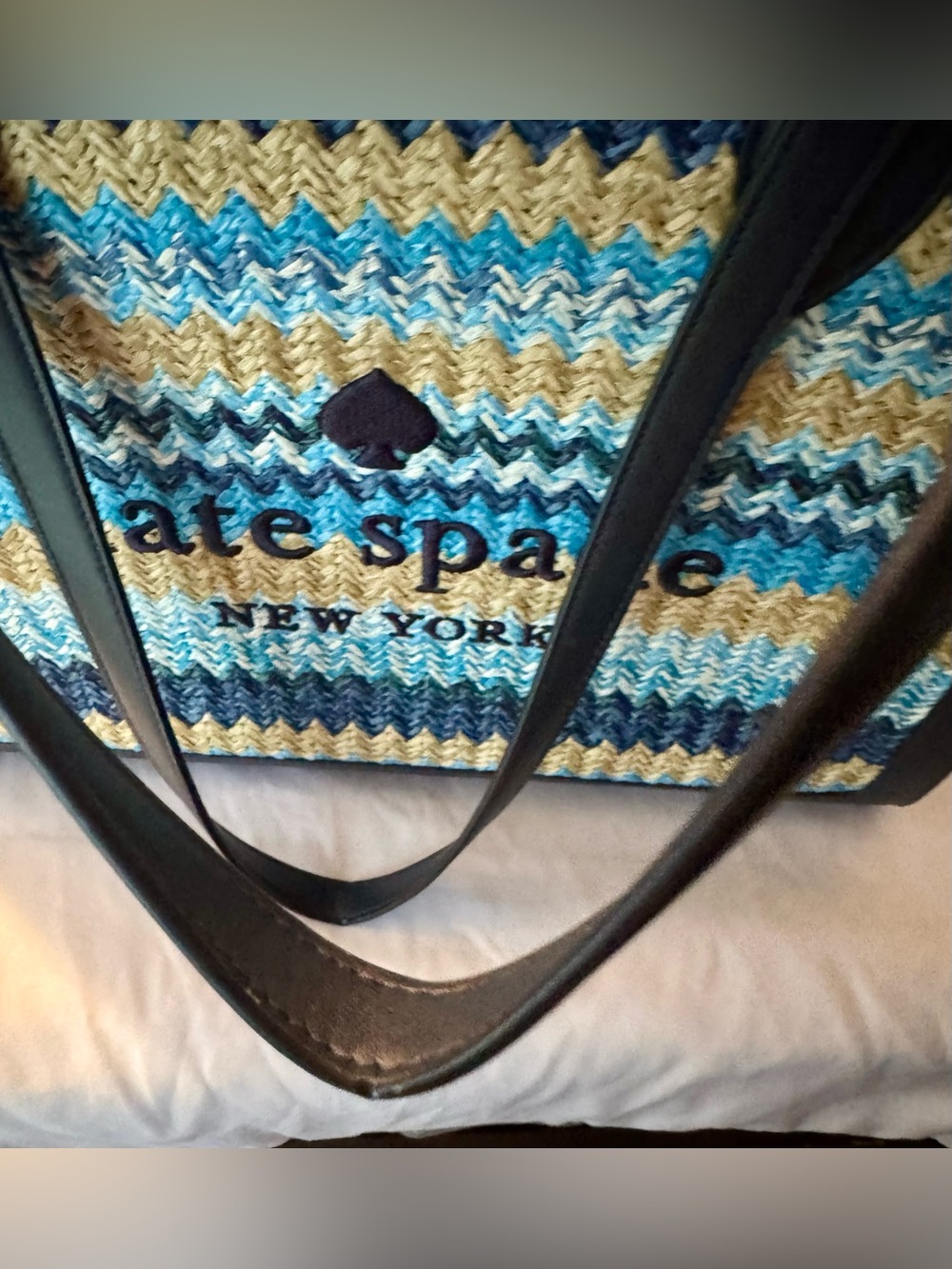 kate spade Blue and Tan Striped Woven Tote - Picture 7 of 7